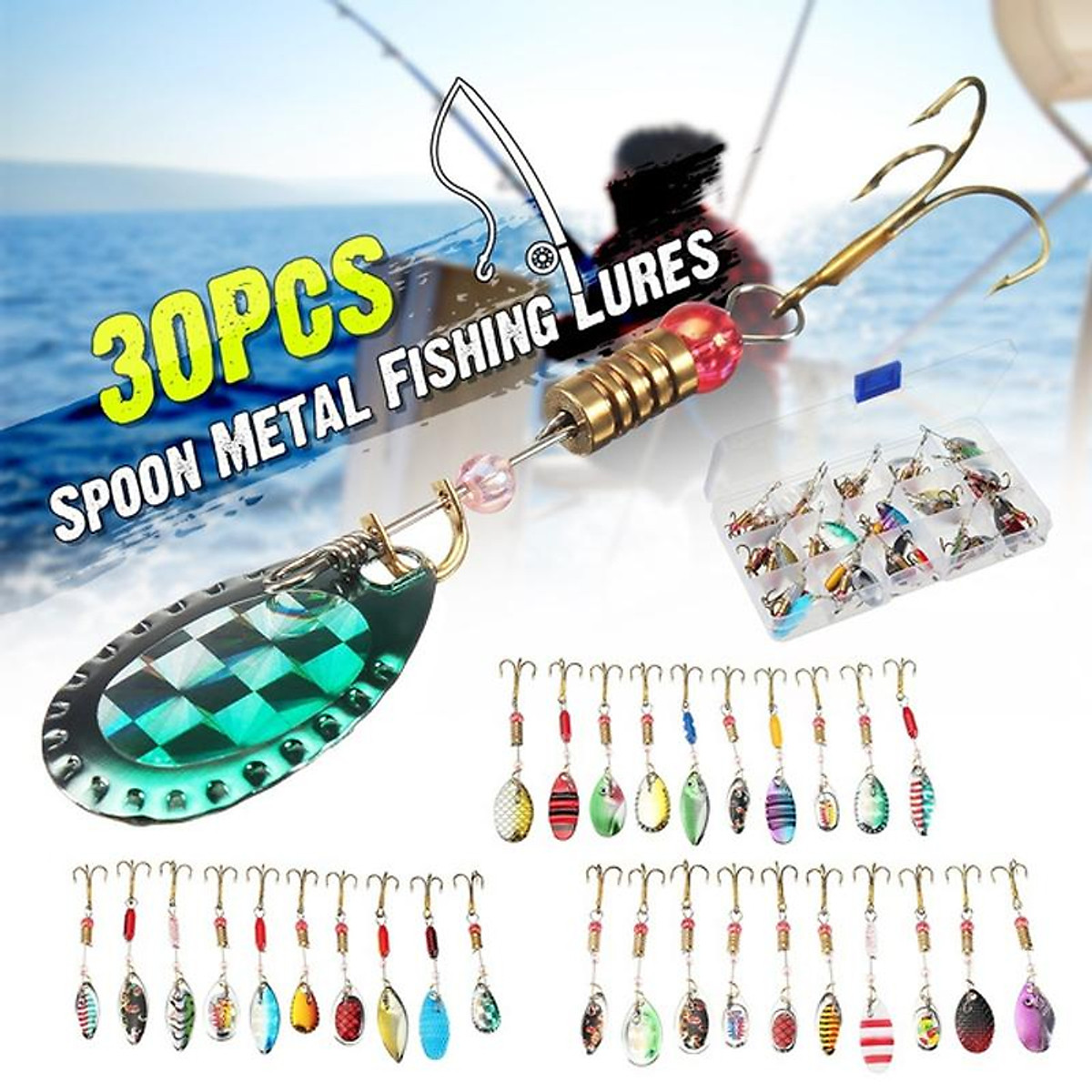 Mua 30 Pcs Metal Spinners Fishing Lure Pike Salmon Baits Bass Trout Fish  Hooks Suitable for Fishing Lovers +Storage box