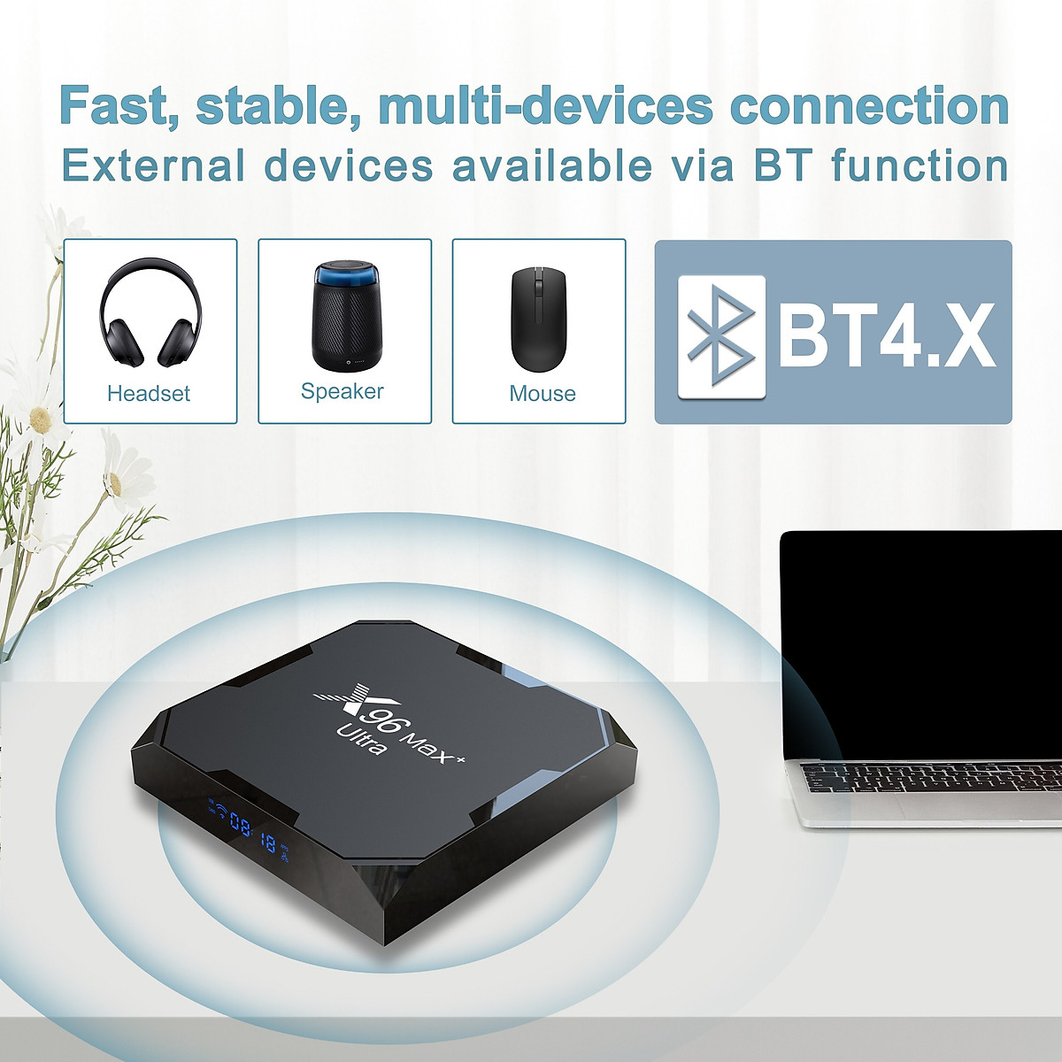 Tivi Box X96 Max plus ultra Android 11 điều khiển giọng nói tiếng việt kiêm bàn phím đèn nền Ram 4G Có Bluetooth S905X4 Wifi Kép Cài Sẵn Ứng Dụng Xem Phim Hd Và Truyền Hình Cáp miễn phí vĩnh viễn - Hàng Nhập Khẩu