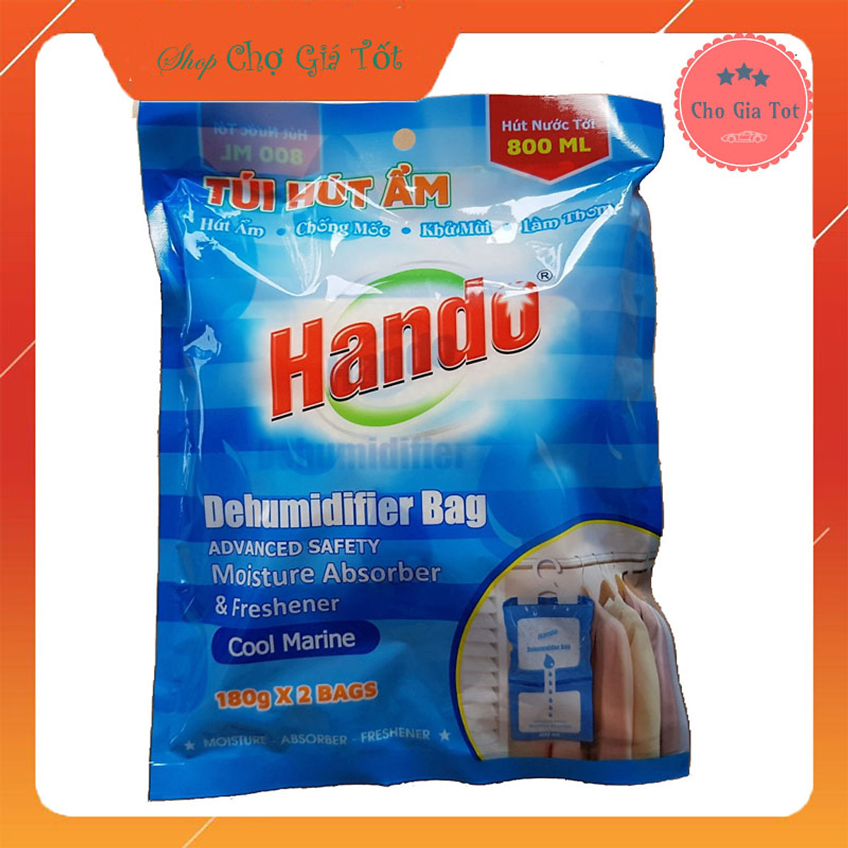 Túi hút ẩm khử mùi làm thơm Hando 360g (2 gói mỗi gói 180g-400ml)