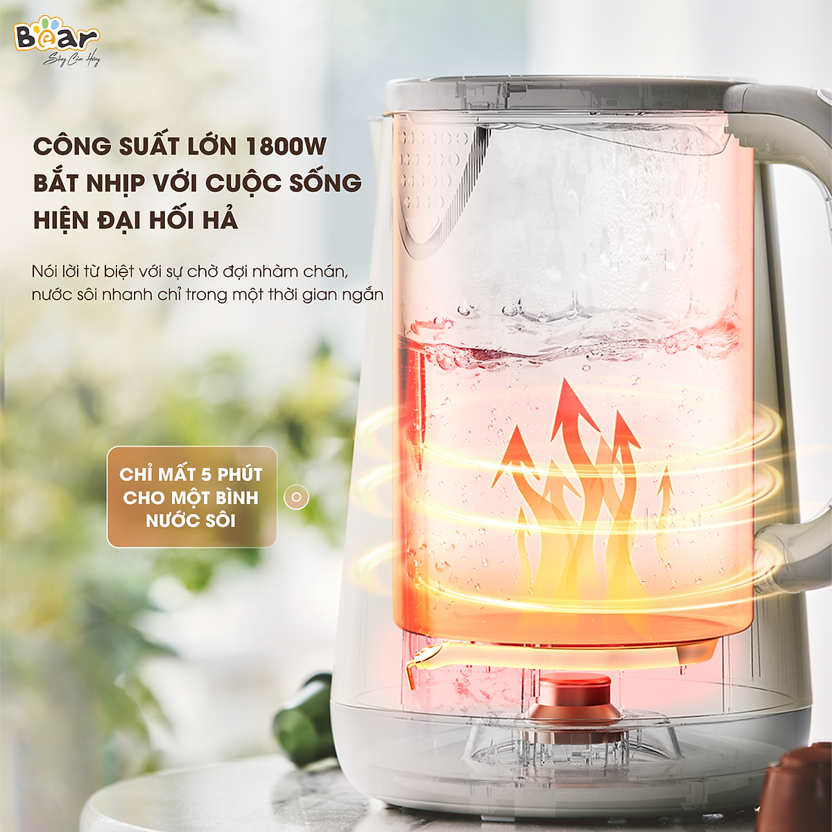 Ấm Đun Siêu Tốc Giữ Nhiệt Bear SB-ST17T 1800W Dung Tích 1,7L Cảm Ứng Dễ Dàng Sử Dụng - Hàng chính hãng