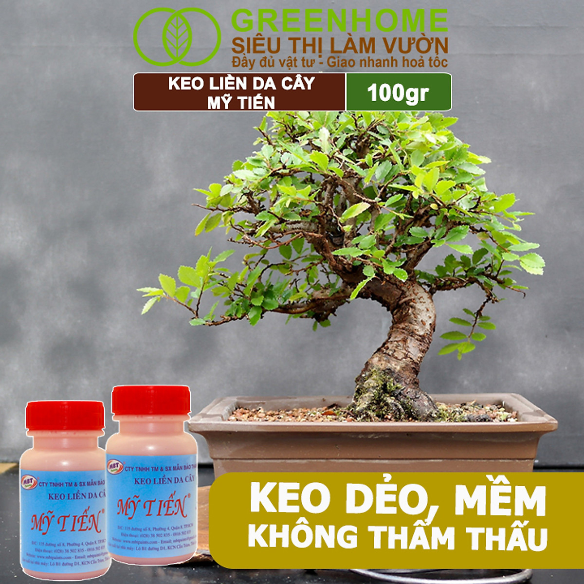 Keo Liền Sẹo Cho Cây Greenhome, Mỹ Tiến, Chai 100gr, Liền Nhanh Vết Cắt Da Cây, Chiết Cành, Tạo Dáng Bonsai, Lan, Kiểng