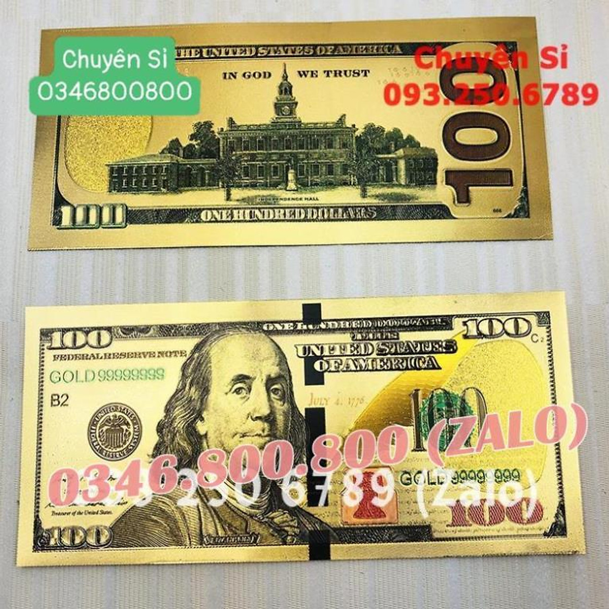 Tờ Tiền Kỉ Niệm 100 Đô Plastic (100 USD) Mạ Vàng Lì Xì Tết May Mắn