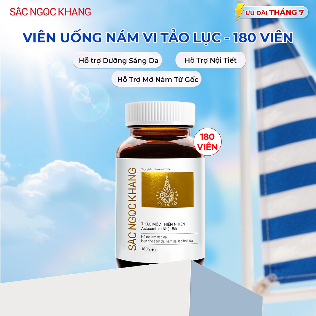 Viên uống đẹp da - chống lão hóa - nám sạm tàn nhan Sắc Ngọc Khang Vi Tảo Lục Hộp 180 Viên
