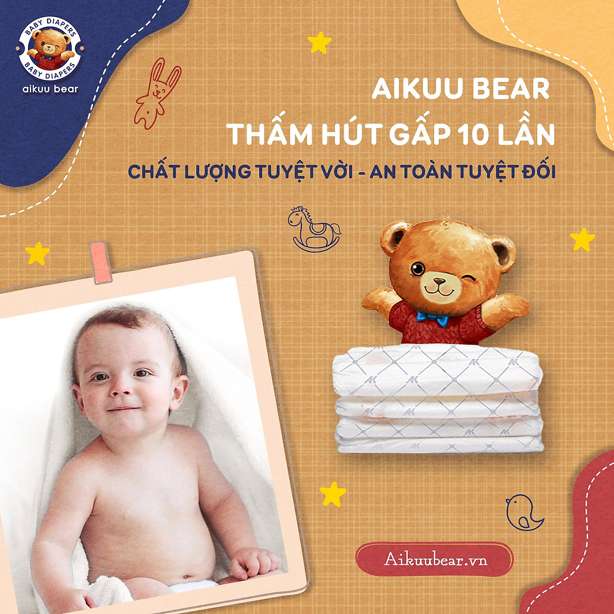Tã Bỉm AIKUU BEAR Dán/Quần đủ size S56,M50,L48,XL46,XXL44,XXXL42 Chính Hãng