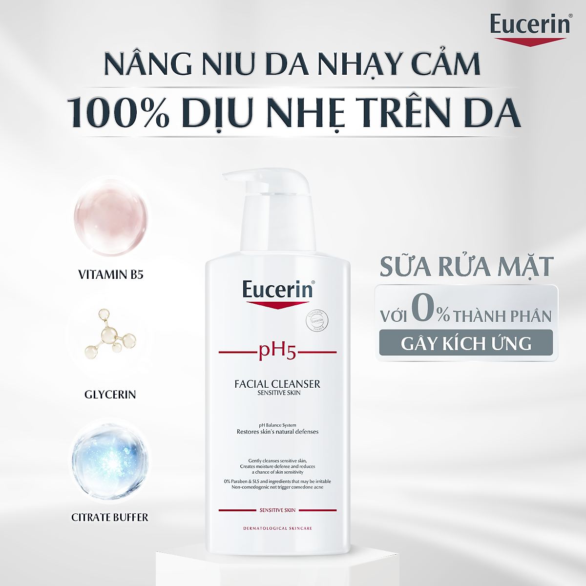 Sữa rửa mặt không gây kích ứng cho da nhạy cảm Eucerin pH5 Facial Cleanser 400ml