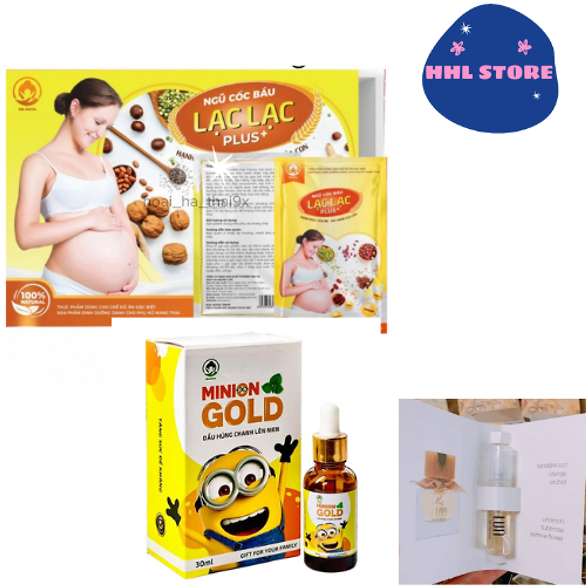 Combo Ngũ Cốc Bầu Lạc Lạc và Dầu Húng Chanh Minion Gold chăm sóc mẹ thai kì khỏe mạnh, an toàn Tặng Mẫu Test Nước Hoa LUA