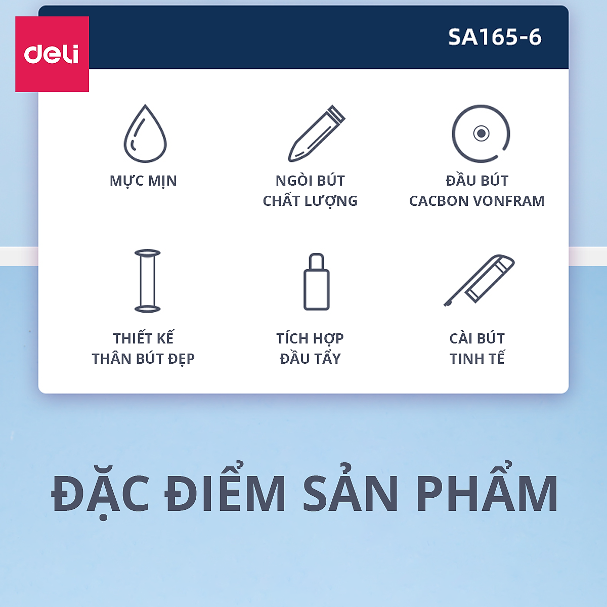 Bút Bi Gel Bấm Bút Mực Xóa Được Văn Phòng Deli Ngòi 0.5mm Học Sinh, Mực Đều Nét Chữ Đẹp - Xanh/Đen - 1 chiếc