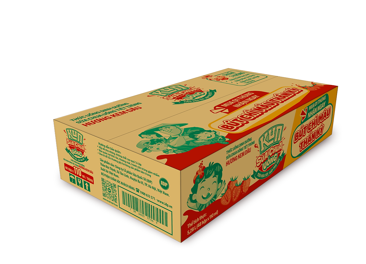 Thùng 48 Hộp Sữa Chua Uống Hương Kem Dâu KUN 110ml/hộp
