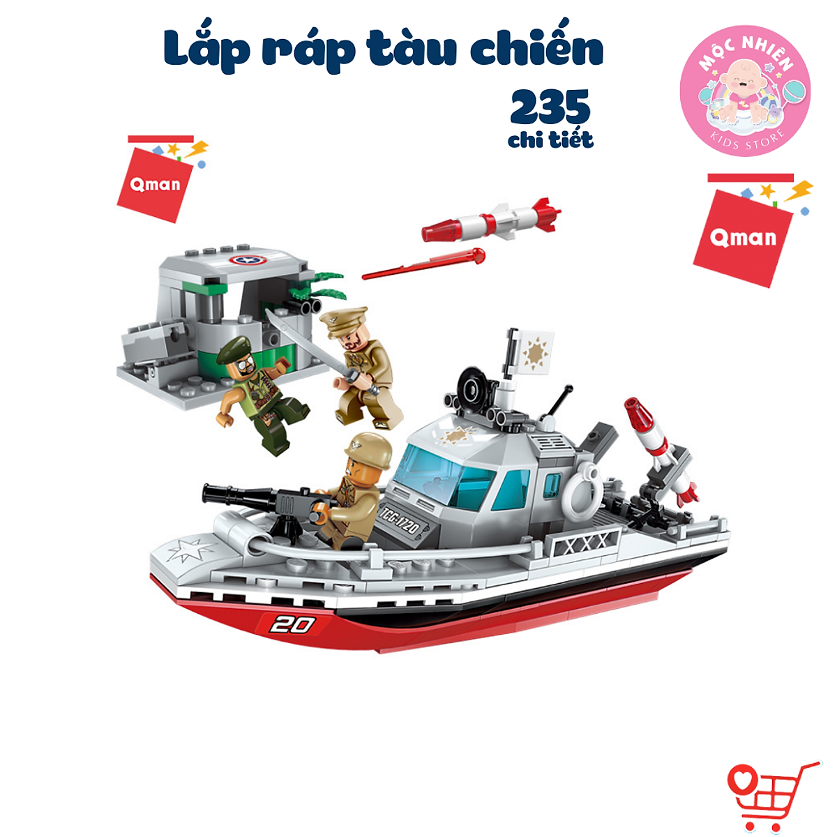 Đồ chơi xếp hình, lắp ráp tàu chiến Qman 1720 - Cuộc xung đột bờ biển (235 mảnh ghép)
