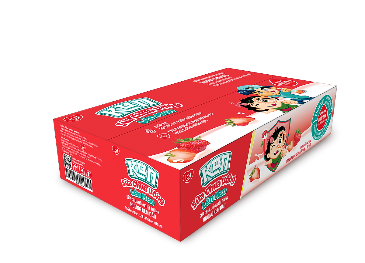 Thùng 48 Hộp Sữa Chua Uống Hương Kem Dâu KUN 110ml/hộp
