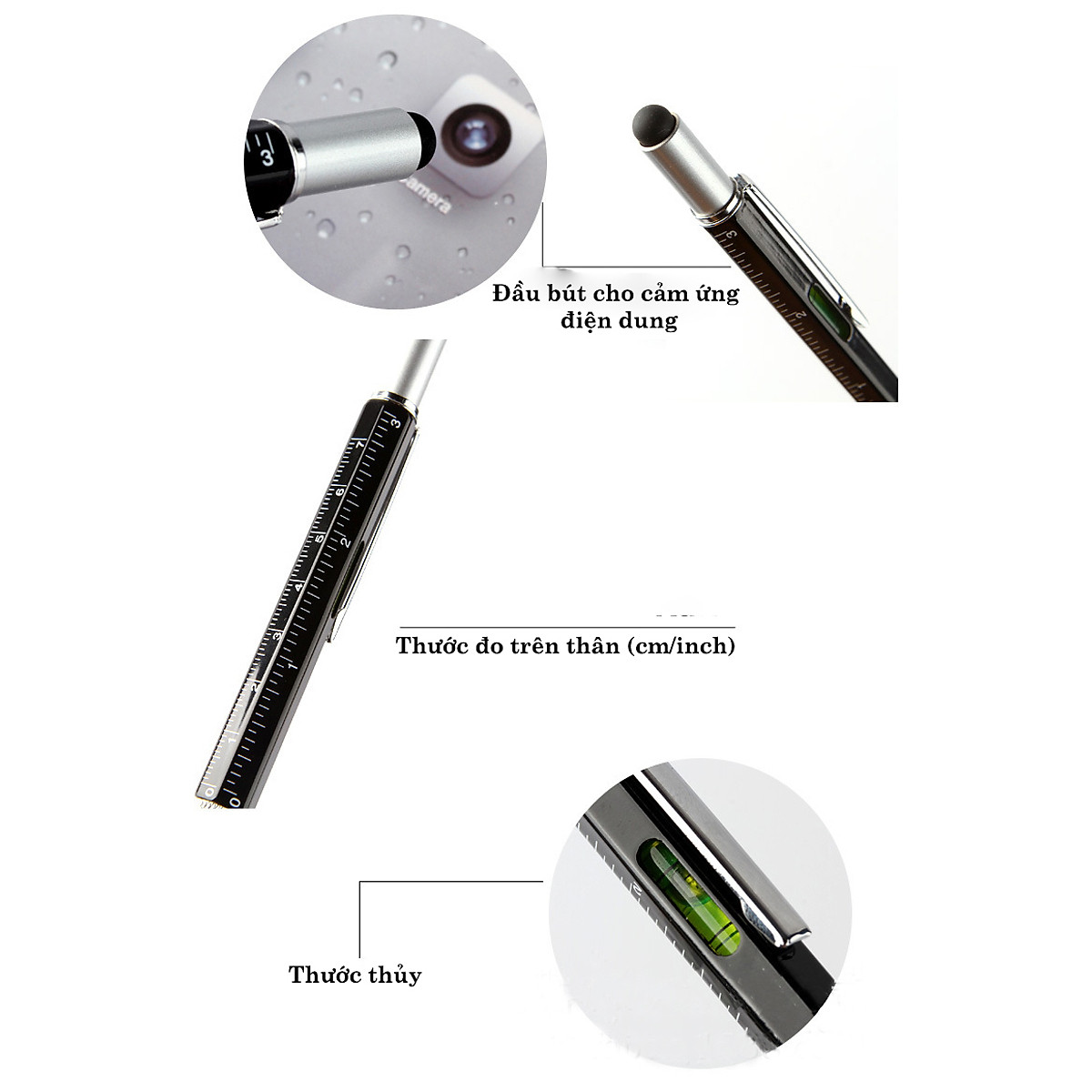 Bộ 2 Cây Bút Bi 6 in 1 Đa Chức Năng Đầu Bút Cảm Ứng Chạm Màn Hình Tích Hợp Tua Vít Tiện Lợi (mực đen) - Hàng Chính Hãng