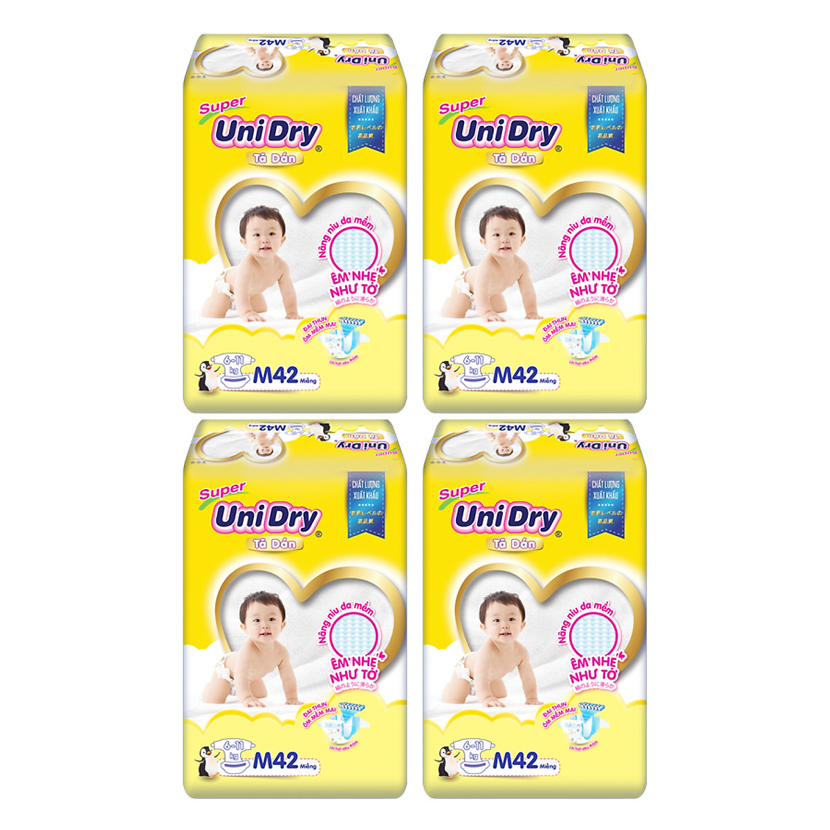 Combo 4 Tã Dán Cho Bé UniDry (G6+) size M42 (42 Miếng)