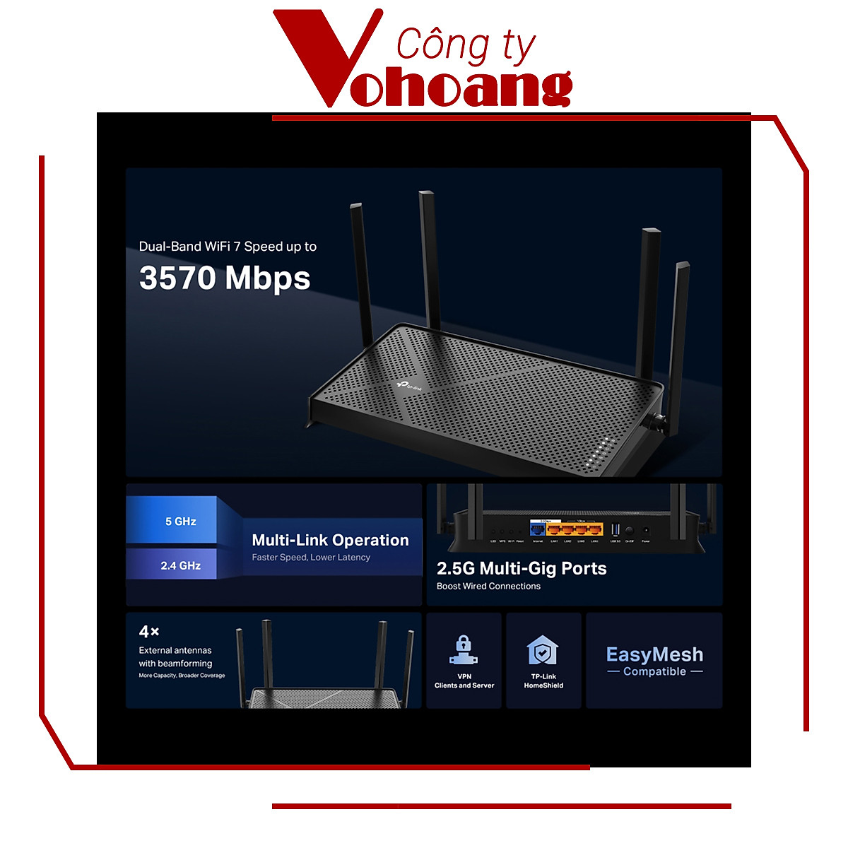 Bộ Phát Router Wifi 7 TP-Link Archer BE230 Băng Tần Kép 2,4/5Ghz - Chuẩn BE3600 - Tốc Độ Gigabit Mạnh Mẽ Với 1x WAN 2.5Gbps & 1x LAN 2.5Gbps - Hàng Chính Hãng