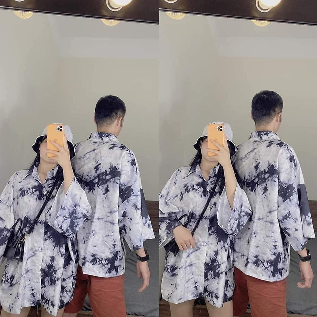 Áo Sơ Mi Loang Cộc Tay Nam Nữ - Chất Cotton thoáng mát - Dùng mặc nhóm thì siêu đẹp khi đi chơi, dã ngoại