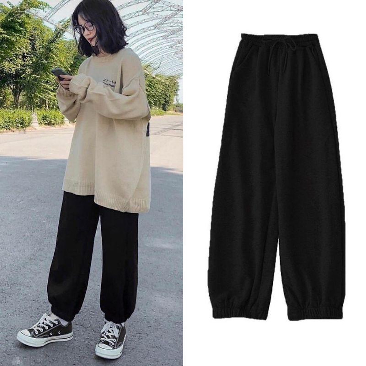 Quần jogger ống rộng bo gấu Nhung tăm , nỉ cotton quần phong cách Ulzzang thời trang năng động