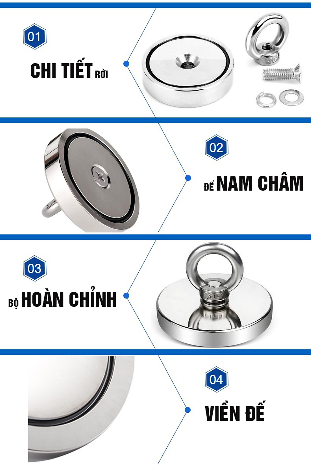 Nam châm siêu trường, siêu mạnh, siêu hút dính dùng để trục vớt đồ vật, nâng vật nặng, treo đồ Dan House - DST15, Hàng chính hãng