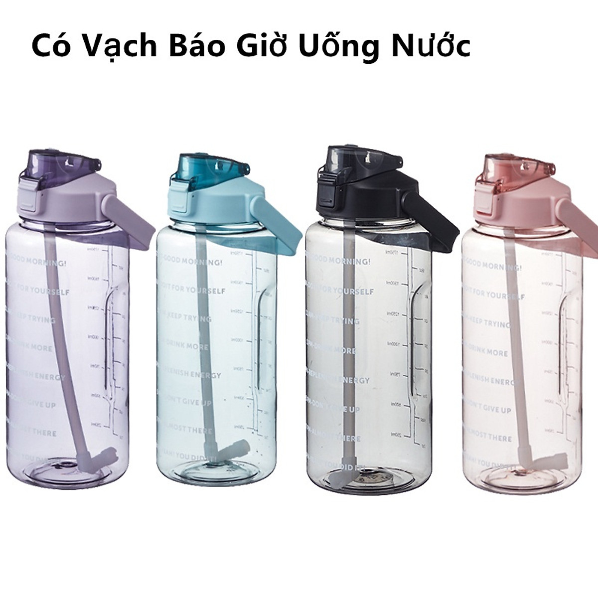 Bình Nước 2 Lít Có Vạch Chia Nhắc Giờ Dành Cho Người Lười Uống Nước, Bình Đựng Nước Thể Thao 2L Kèm Ống Hút Tiện Dụng (Chọn Màu)