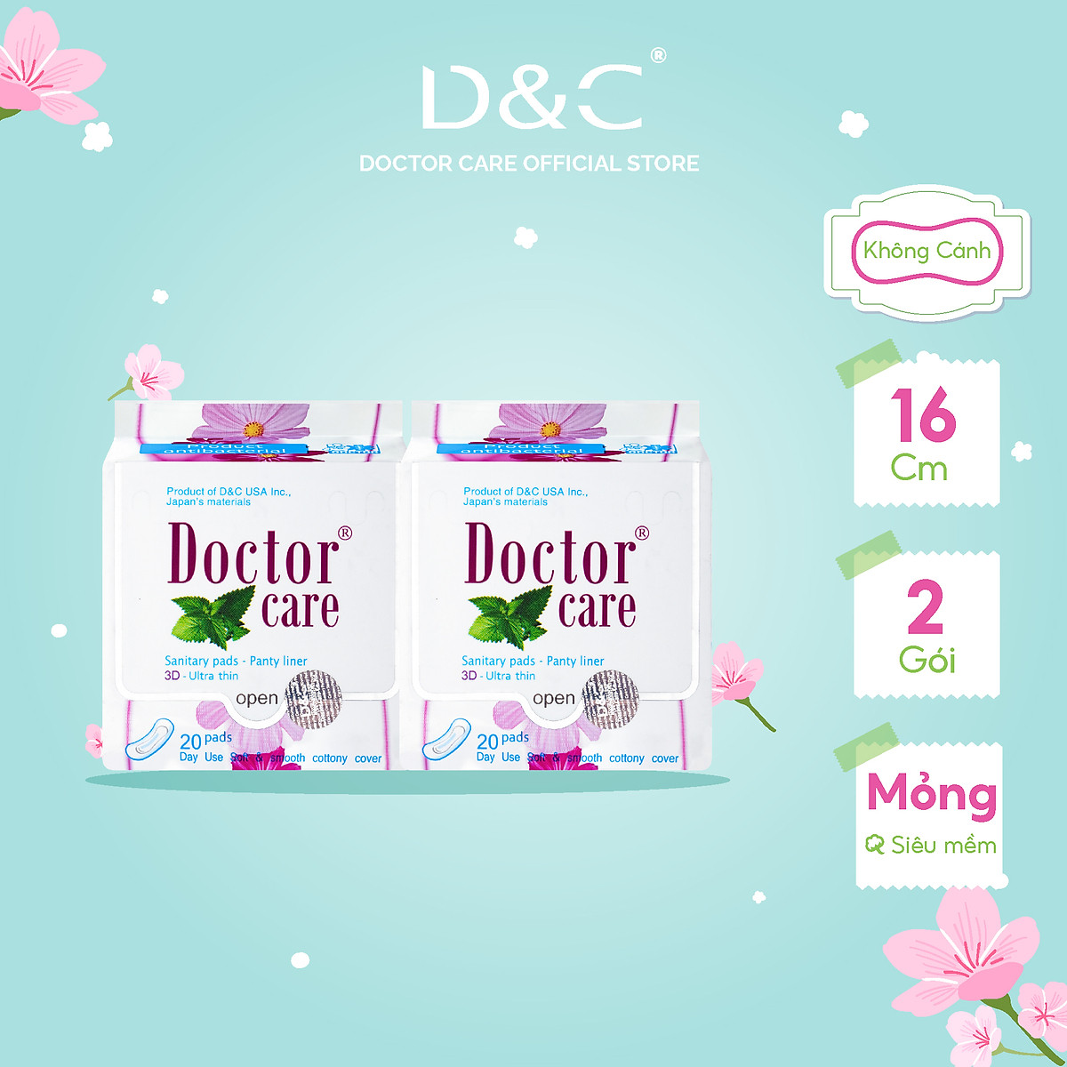 Combo 2 Băng vệ sinh hàng ngày Doctor Care tinh chất thảo dược 16 cm