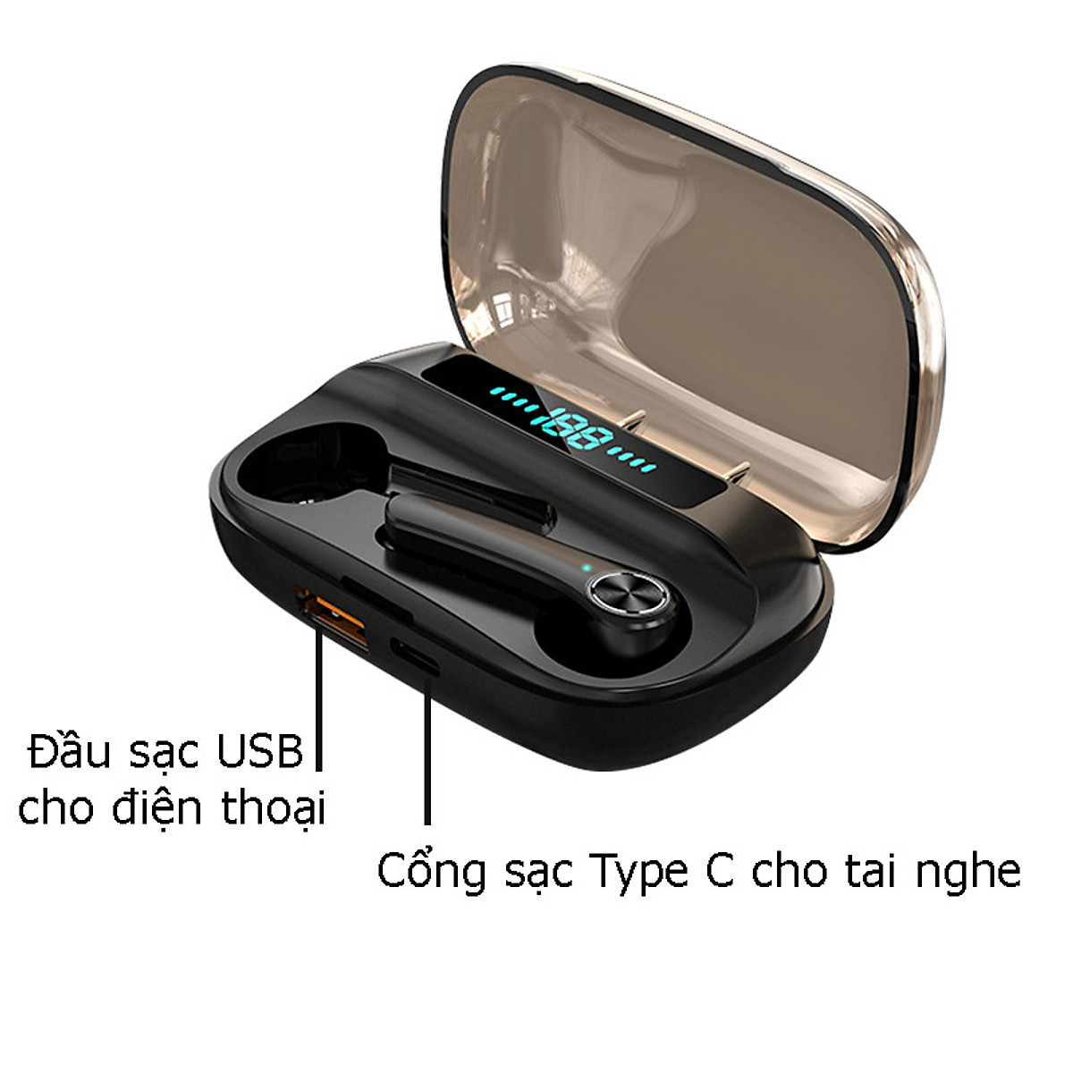 Tai Nghe Bluetooth Không Dây 5.0 Cảm Ứng Hai Tai PKCB - Hàng Chính Hãng