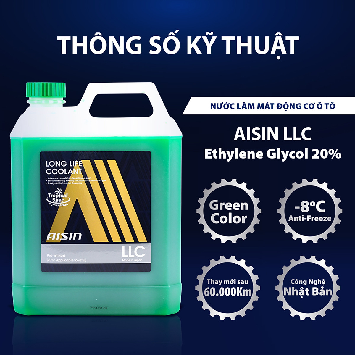 Nước Làm Mát Động Cơ Màu Xanh Lá AISIN Long Life Coolant 20% 4 Lít LCPM20A4LG - Nhập Khẩu Chính Hãng