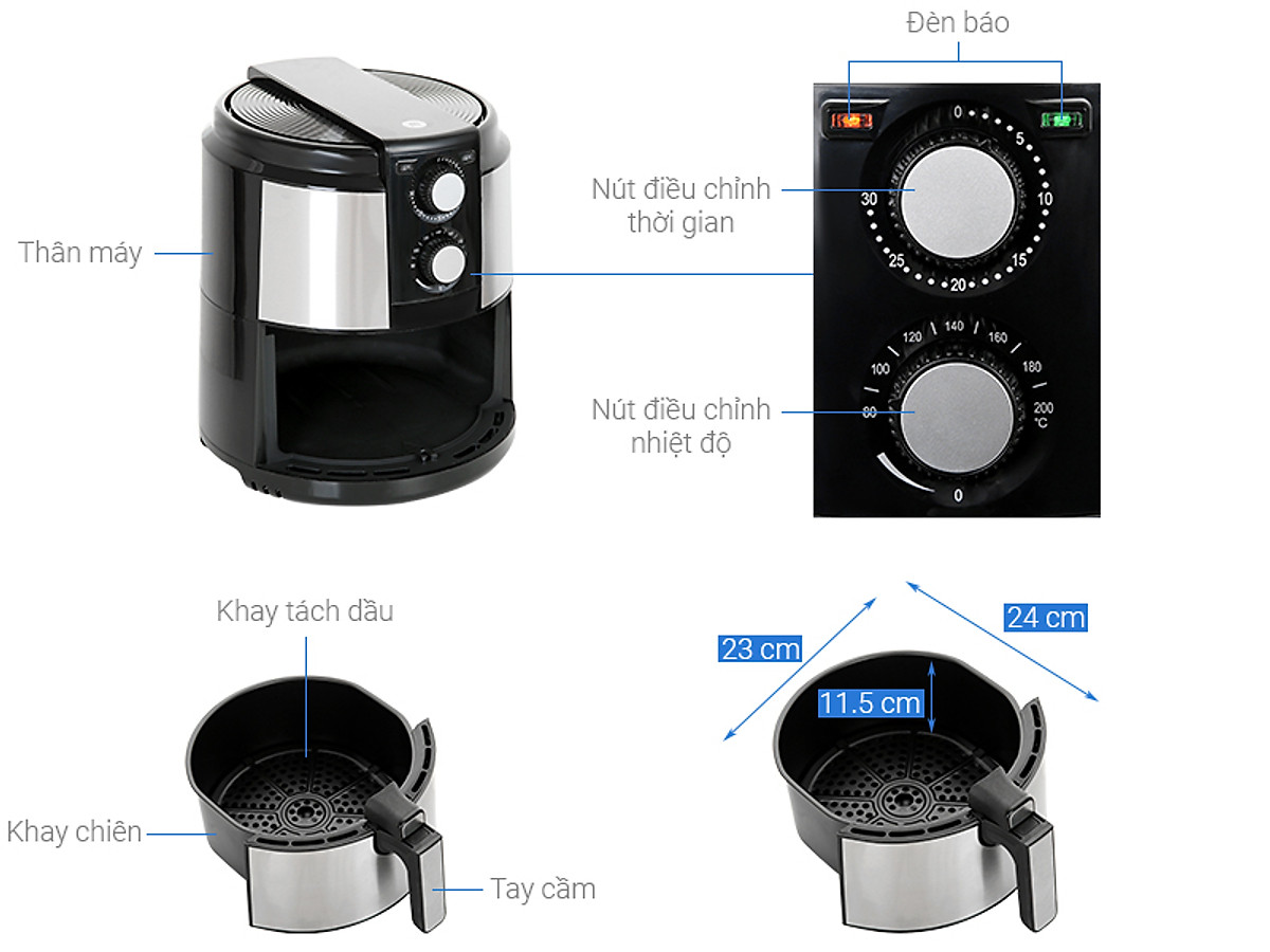 Nồi chiên không dầu cao cấp Mishio - Hàng chính hãng