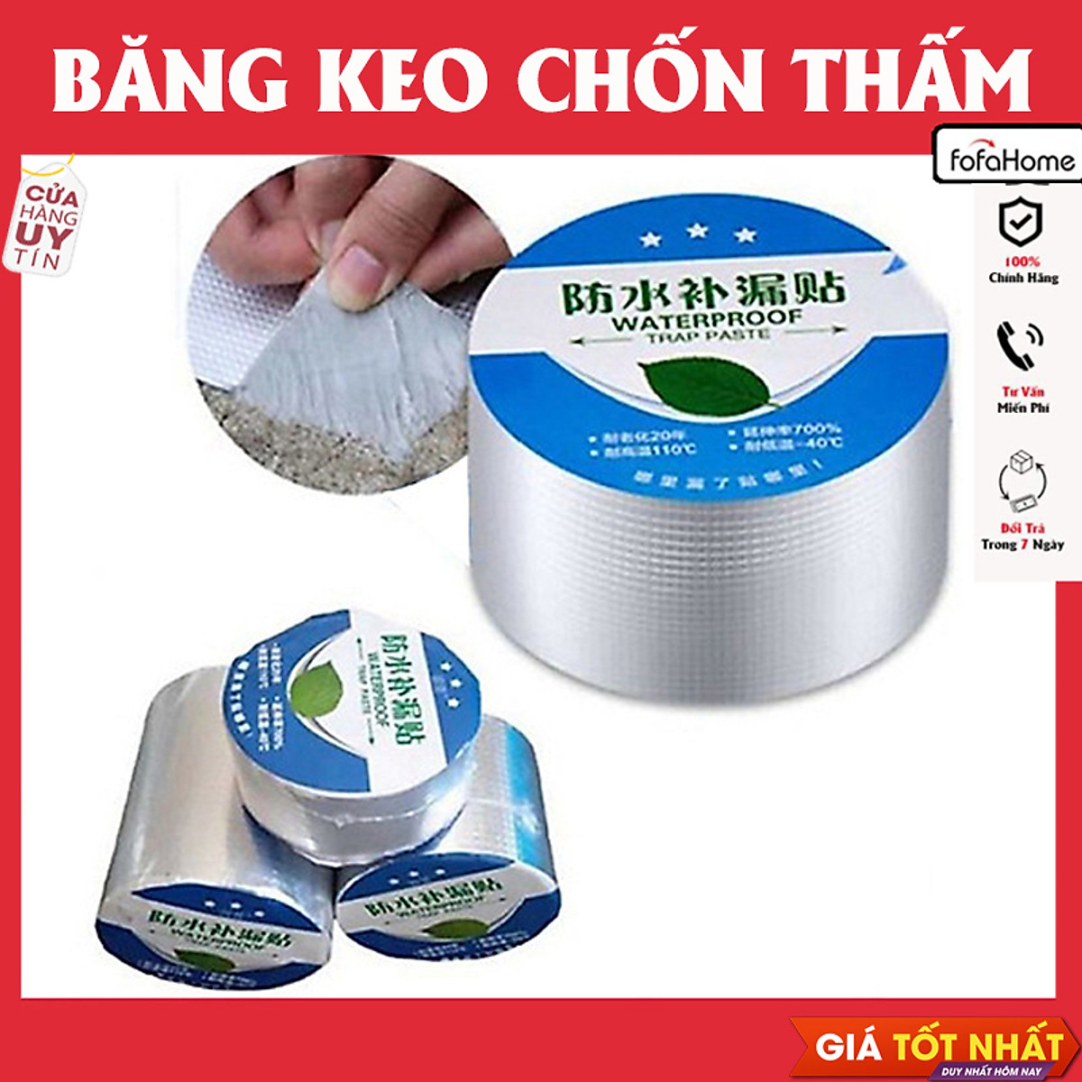 Băng Keo Chống Thấm Rộng 5cm/10cm/15cm/20cm Dài 5m Siêu Dính, Chống Thấm Nước, Keo Chống Dột