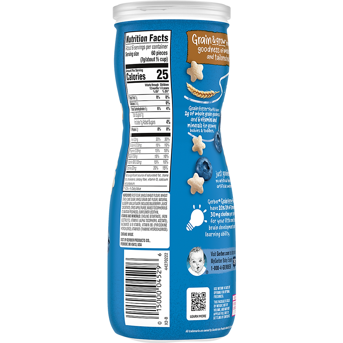Thực Phẩm Bổ Sung Bánh Ăn Dặm Gerber Puffs vị Việt Quất 42g dành cho trẻ trên 8 tháng tuổi