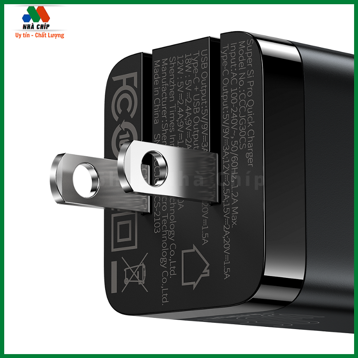 Cốc sạc Nhanh Nhỏ Gọn Baseus Super Si Pro Quick Charger C+U 30W- Hàng chính hãng