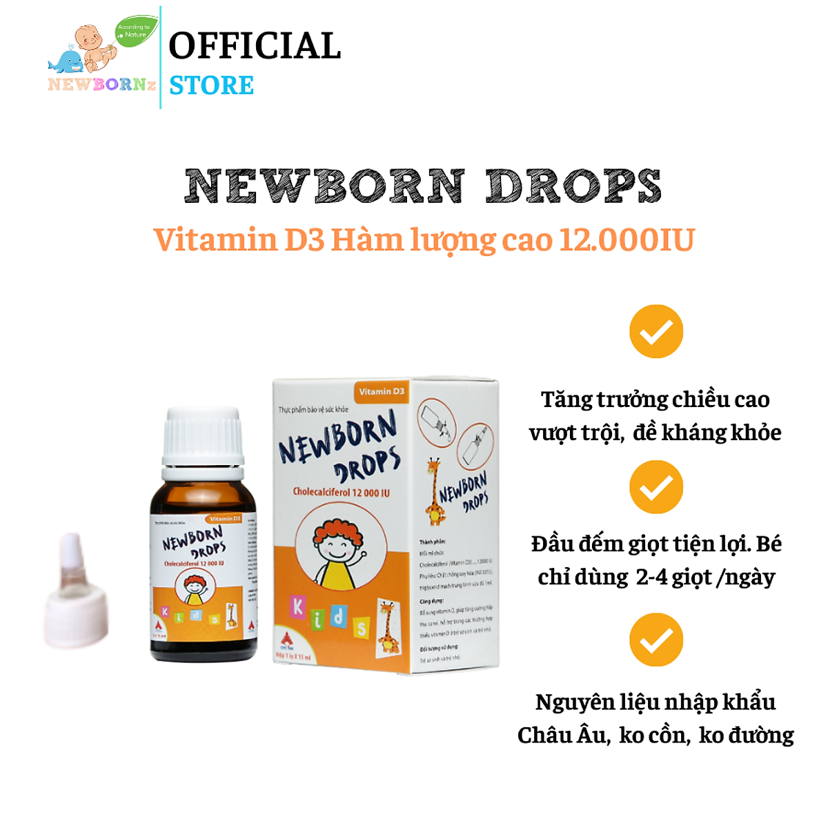Newborn Drops VITAMIN D3 12000IU Giúp tăng cường hấp thu canxi cho trẻ