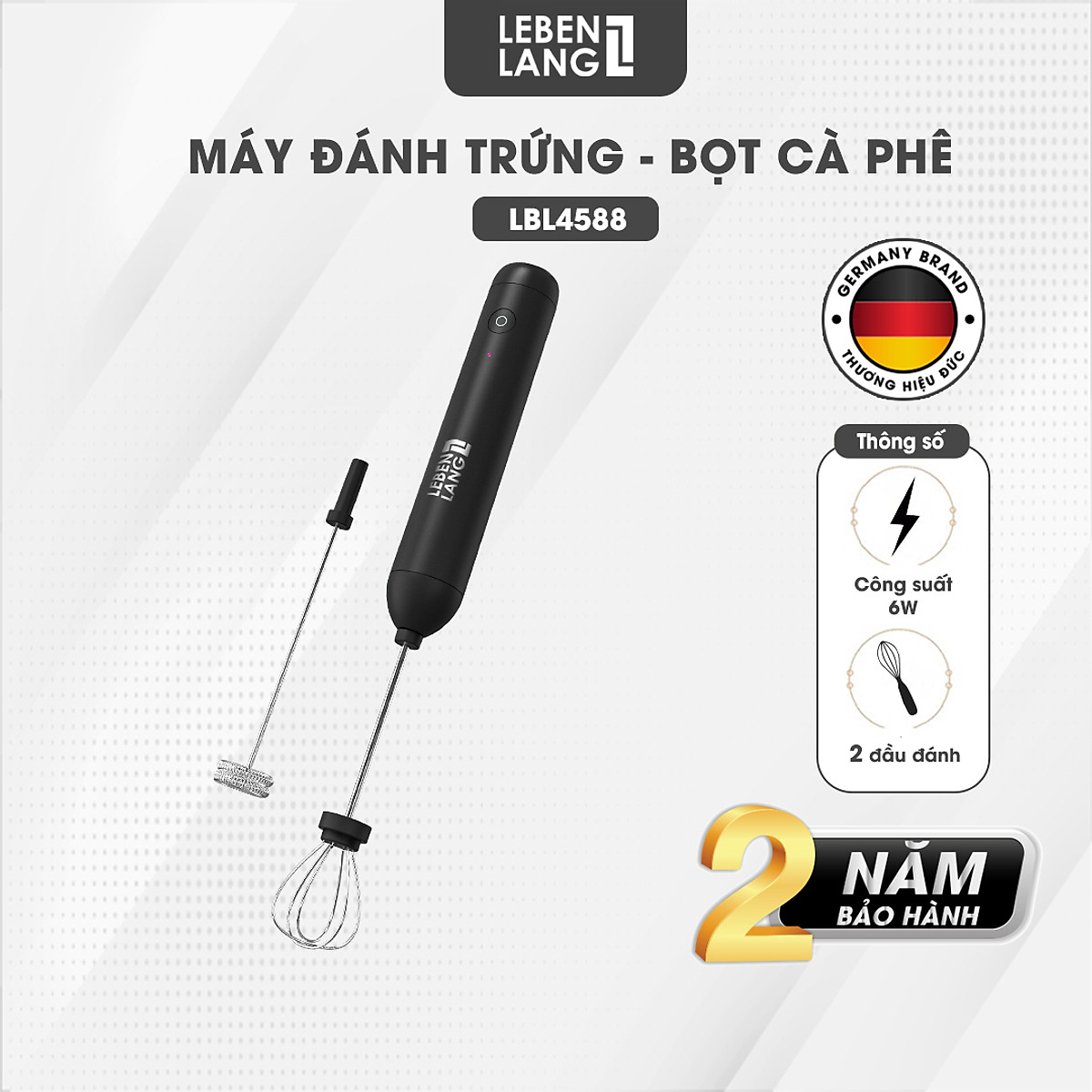 Máy đánh trứng đánh bọt cafe cầm tay mini Lebenlang LBL4588, 2 tốc độ, sạc pin usb tiện dụng - hàng chính hãng