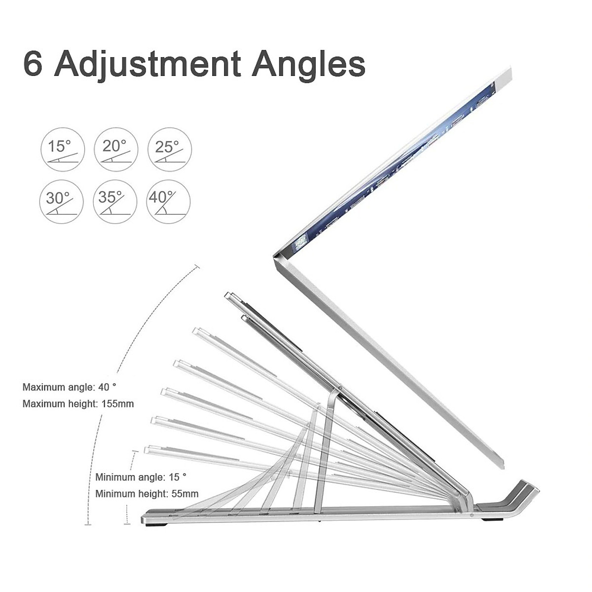 Giá Đỡ Laptop Nhôm Gấp Gọn, Laptop Stand Dùng Cho Máy Từ 11~17 inch, Có Thể Điều Chỉnh Nhiều Mức Độ Cao, Chất Liệu Hợp Kim Nhôm Cao Cấp