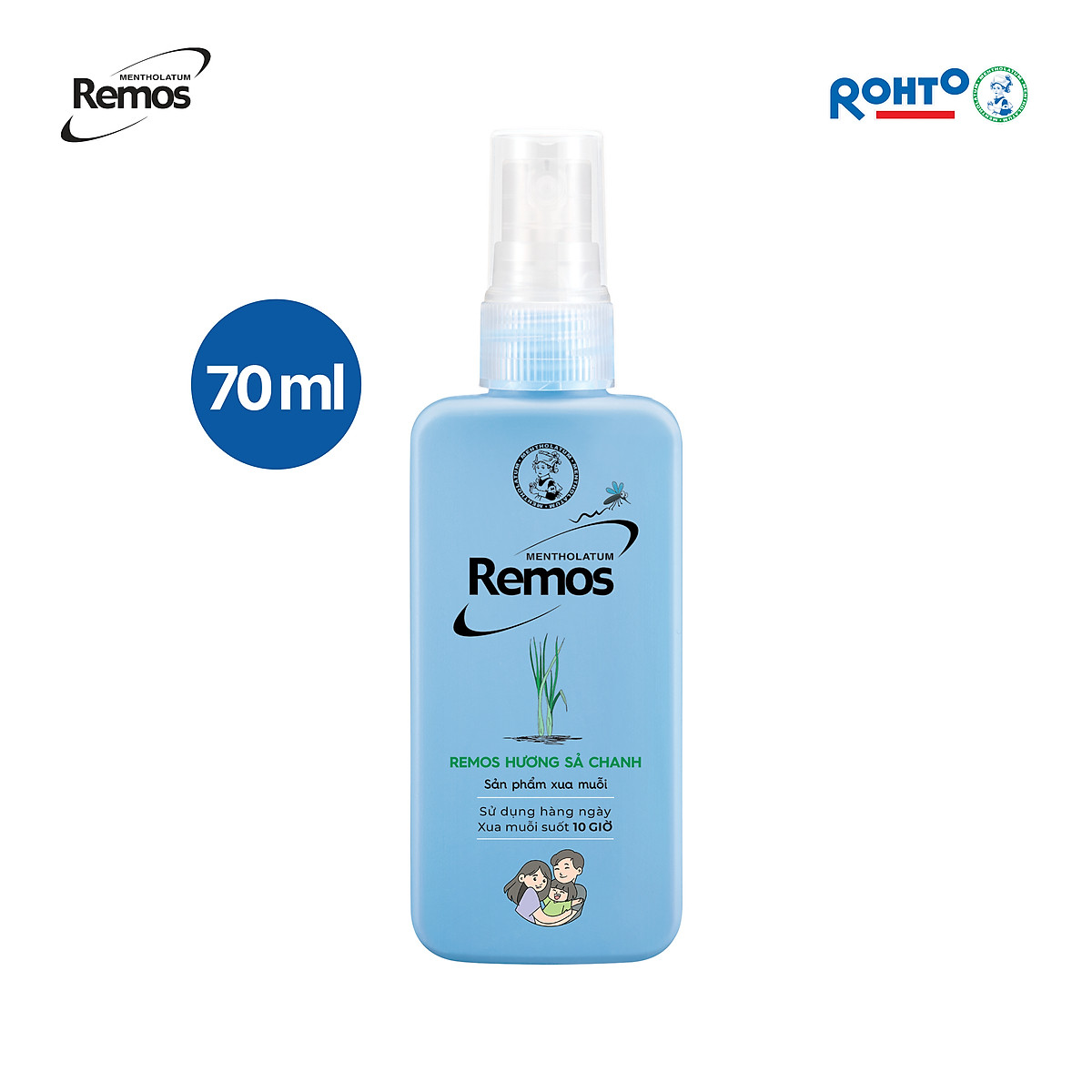 Dung dịch chống muỗi dạng phun sương Remos Mentholatum hương Sả Chanh 70ml