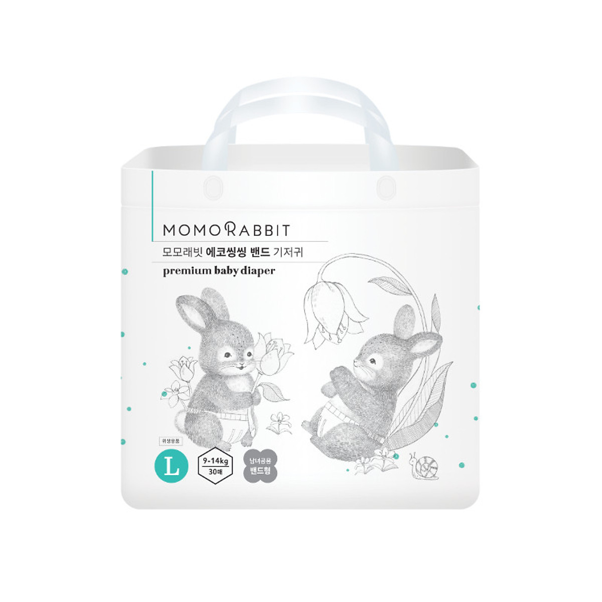 Bỉm/Tã Dán Momo Rabbit nội địa Hàn Quốc size L 30 miếng (Bé từ 9-14kg)