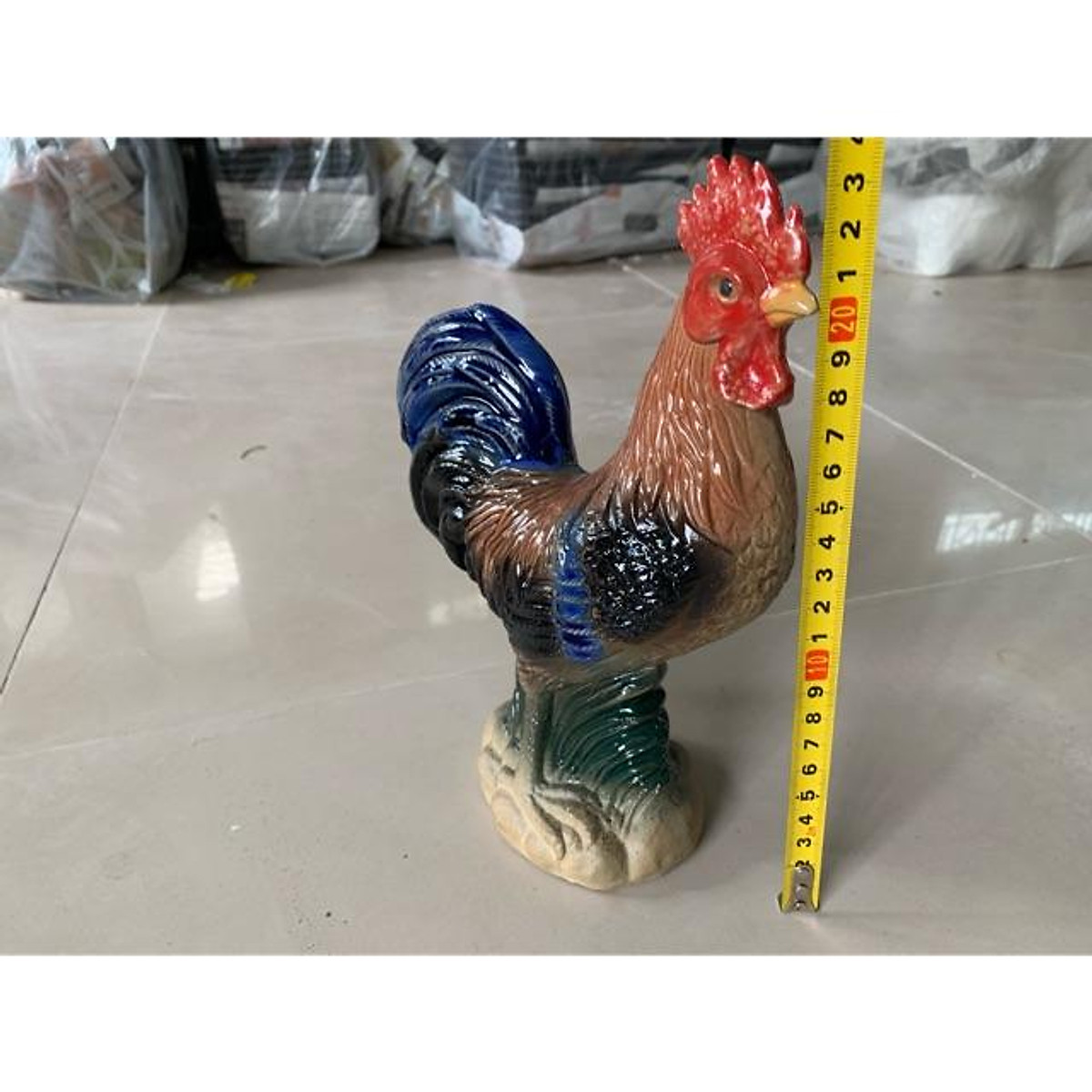 Tượng gà trống cao 24cm gốm sứ Bát Tràng - Mô hình & Tượng trang trí