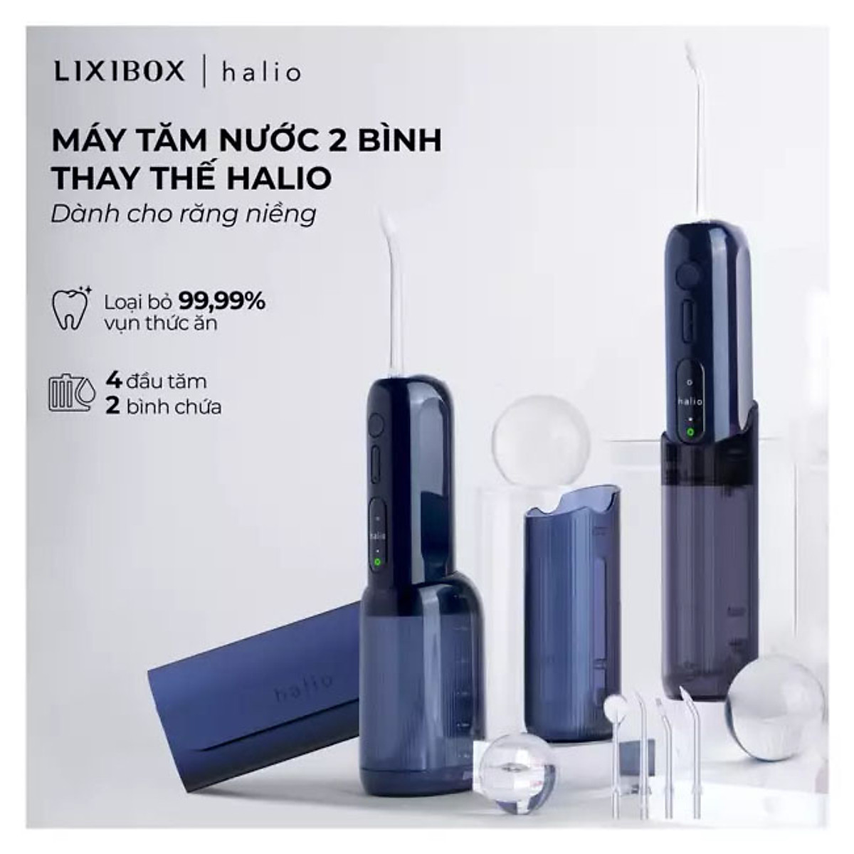 Máy Tăm Nước 2 Bình Thay Thế Halio UltraClean Express Hydro Floss Phiên Bản Nâng Cấp Dành Cho Răng Niềng