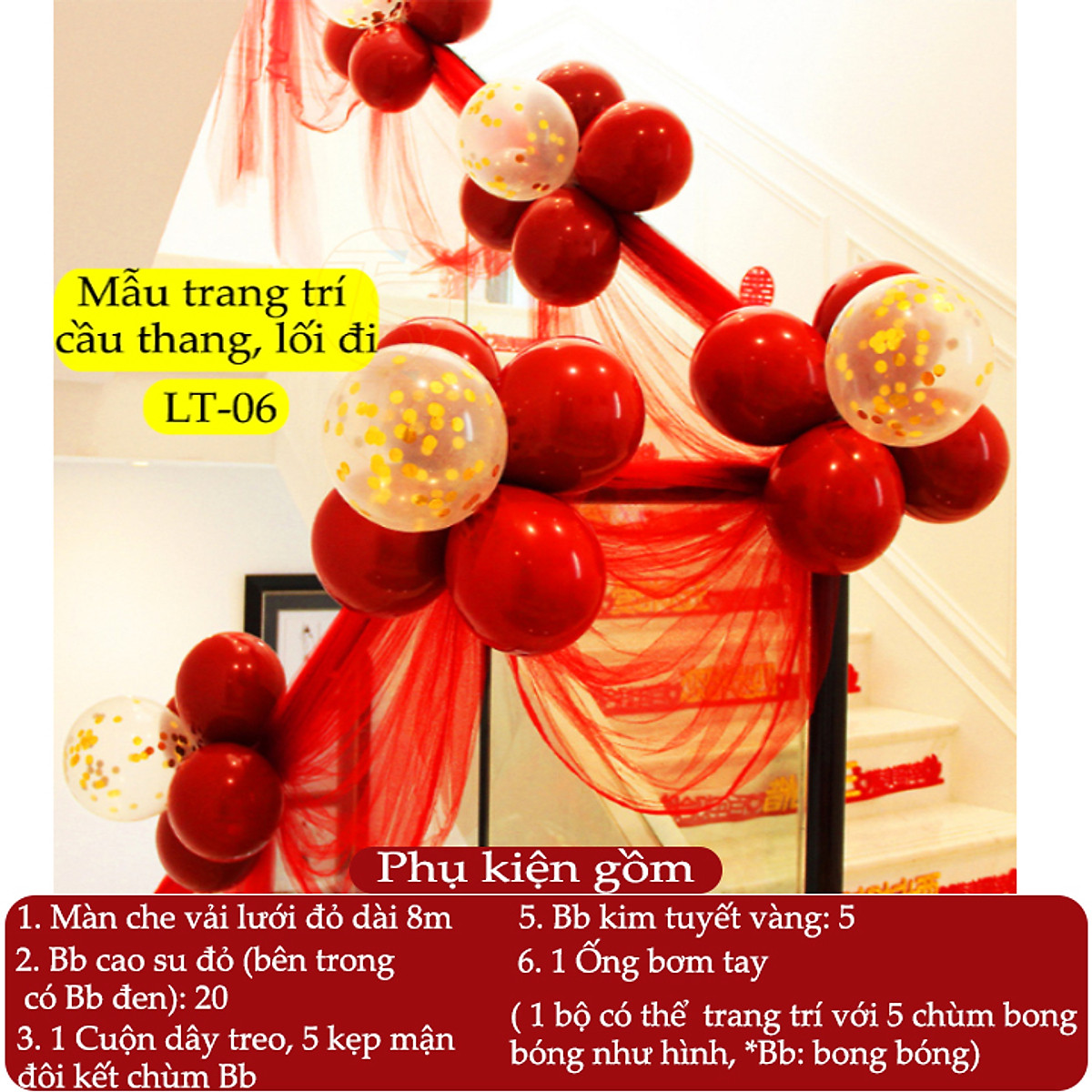 Bộ Bong Bóng Trang Trí Cầu Thang, Lối Đi Cho Đám Cưới Hỏi - Phụ Kiện Cho Tiệc Cưới, Tân Hôn, Vu Quy