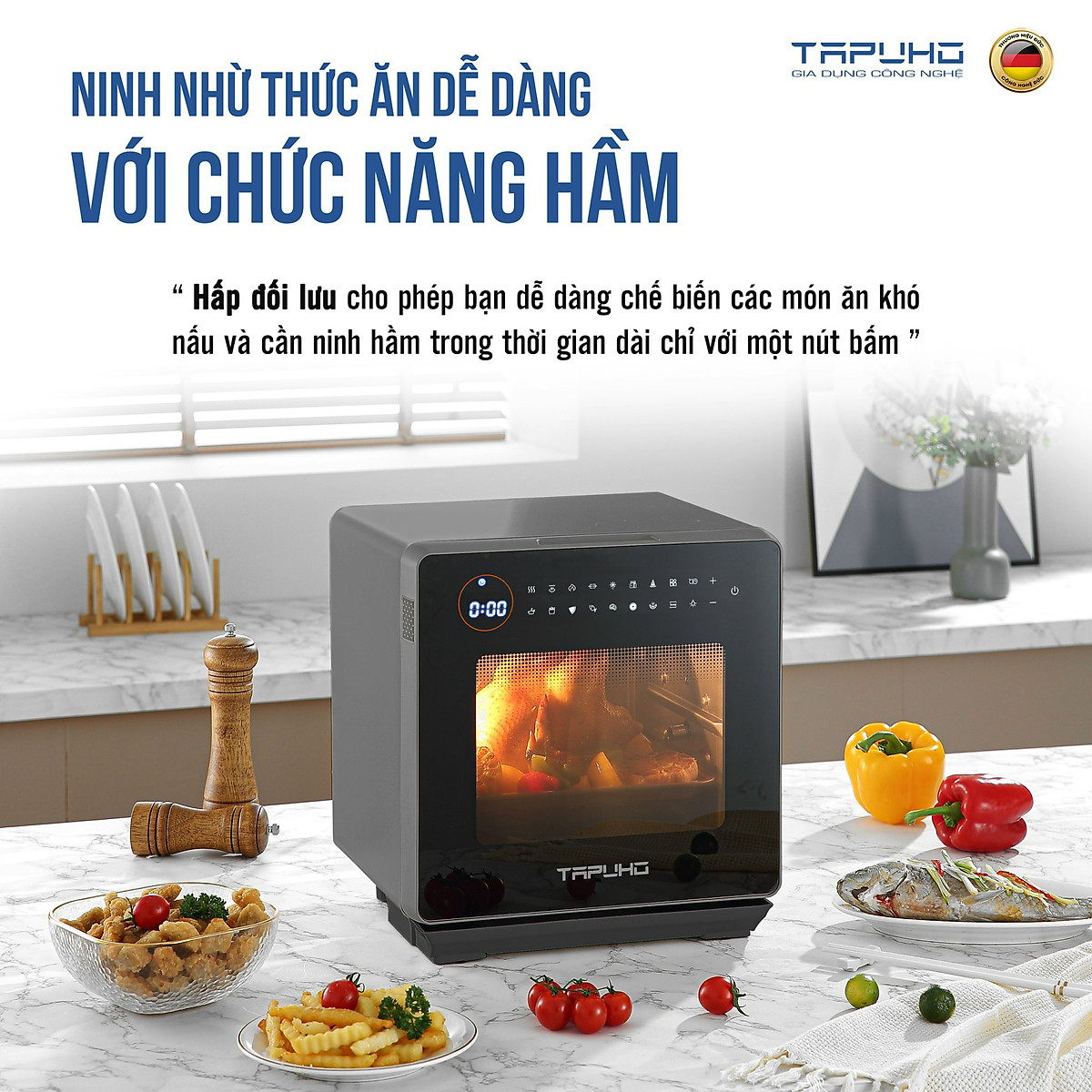 Nồi chiên hơi nước cao cấp TAPUHO TSF16 - Thương hiệu Đức - 2.800w - 16 lít - BH 2 năm