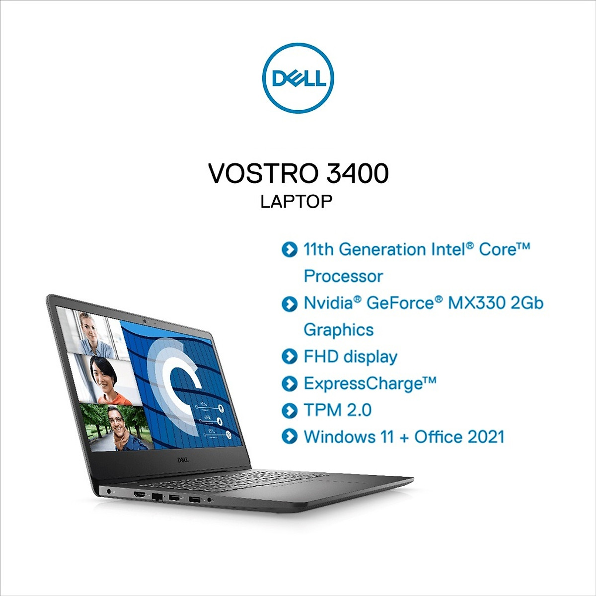 Laptop Dell Vostro 3400 i5 1135G7/8GB/512GB/2GB MX330/14"F/OfficeHS/Win11/(YX51W6)/Đen - Hàng chính hãng