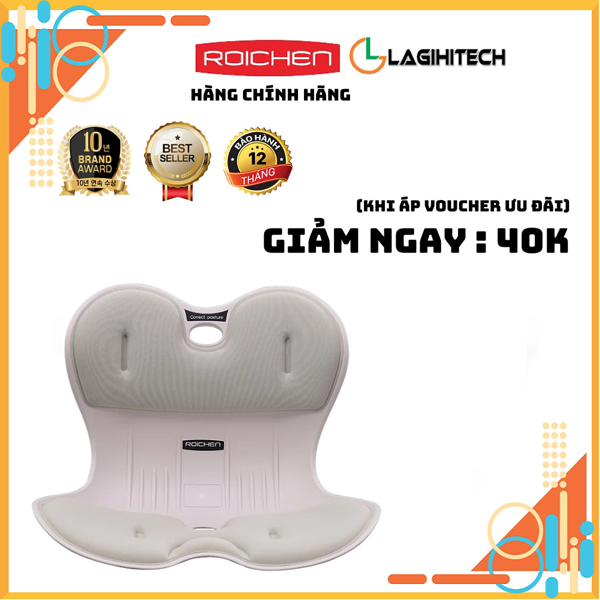 Ghế chỉnh dáng ngồi đúng - Roichen Hàn Quốc (Made in Korea). Dùng cho Nam, Nữ, Trẻ em. Hàng chính hãng