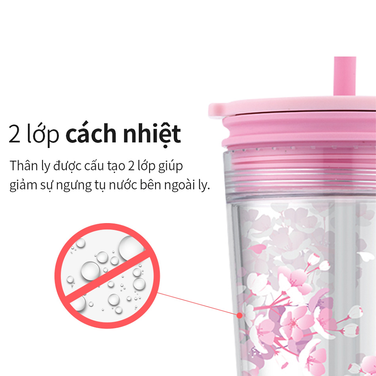 Ly nhựa 2 lớp có ống hút LocknLock Bucket Cold Cup with Straw HAP520 580ml