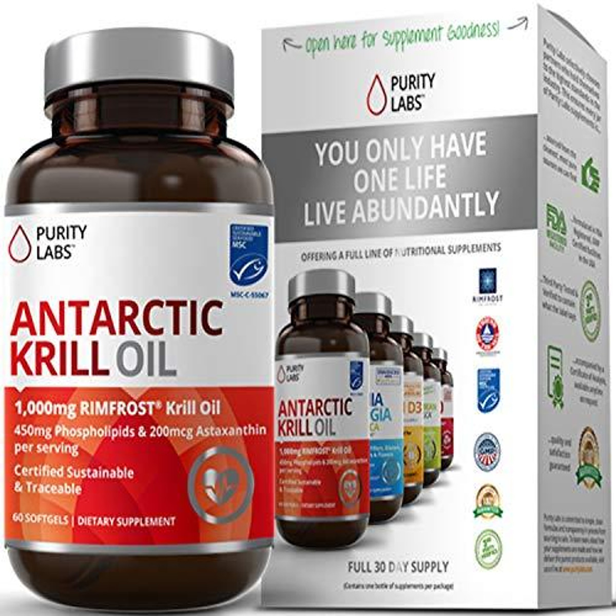Antarctic Krill Oil Supplement. 2,000mg of Krill Oil and 800mcg