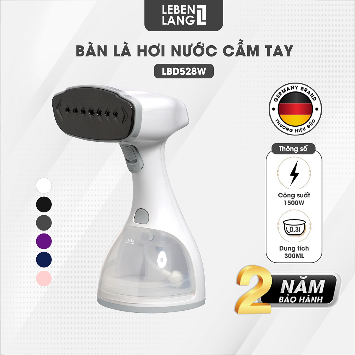 Bàn là hơi nước cầm tay Lebenlang công suất 1500W, dung tích 300ml model LBD528 - hàng chính hãng