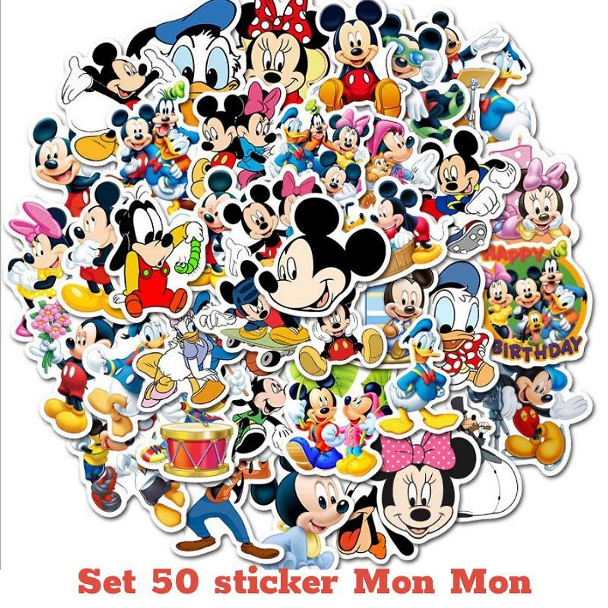 Set 50 sticker hình Mickey dễ thương chống thấm nước, bóc dán dễ dàng