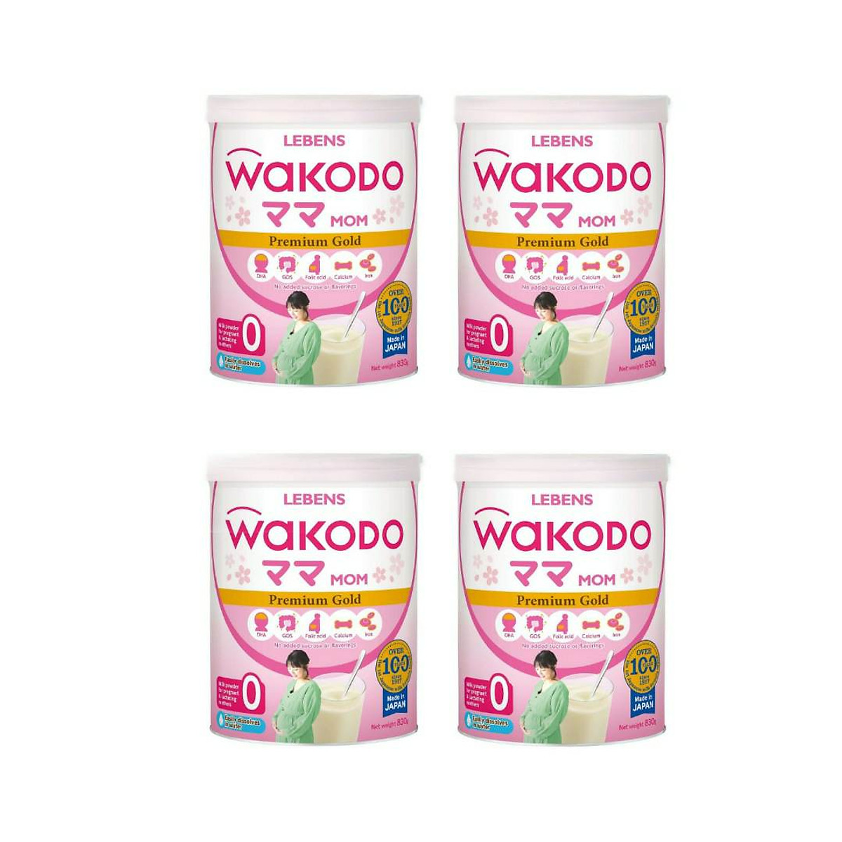 Bộ 4 Lon Sữa Bột Wakodo Mom - 830g