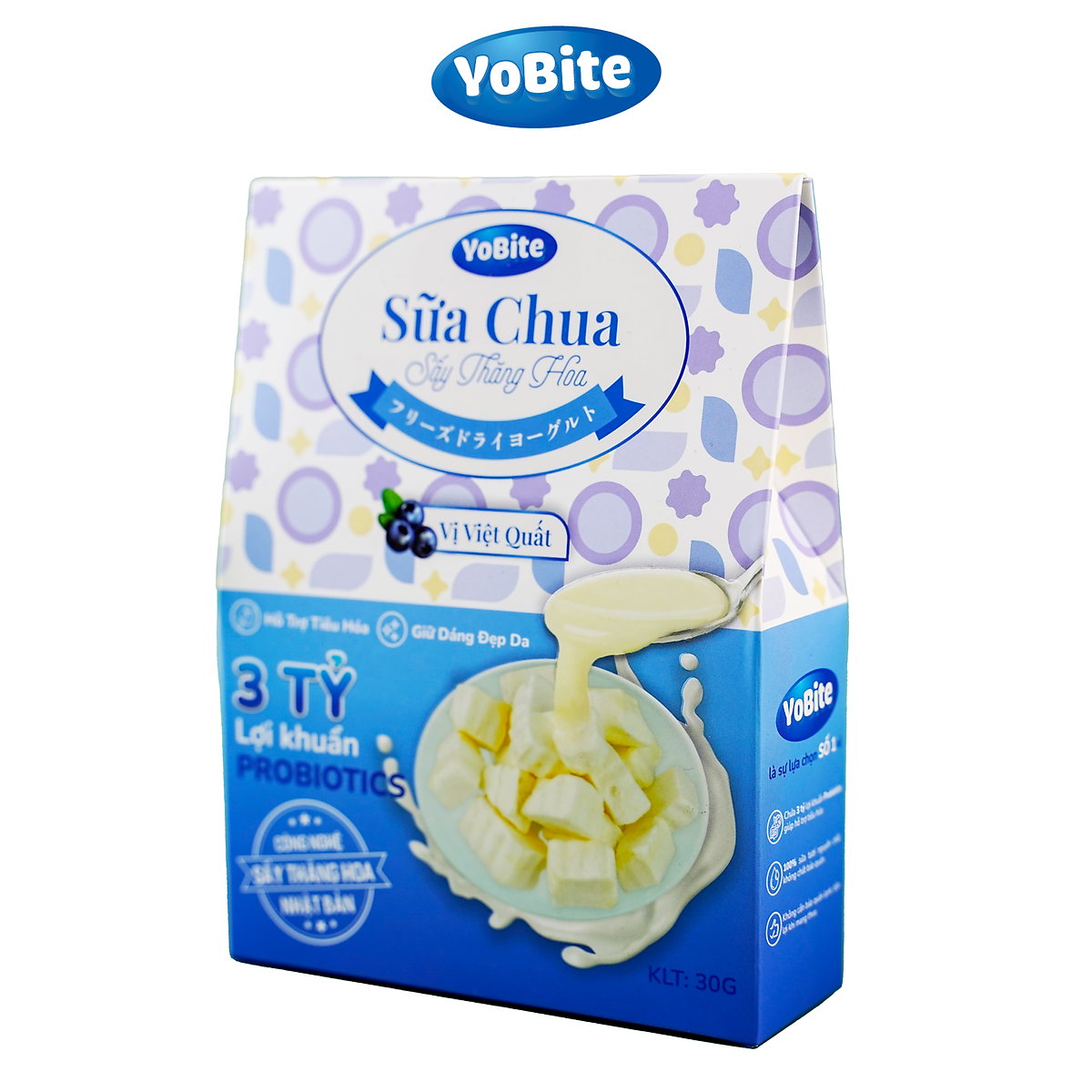 Sữa Chua Khô Sấy Thăng Hoa YOBITE Vị Việt Quất 30gr Hỗ Trợ Tiêu Hóa Tăng Cường Đề Kháng
