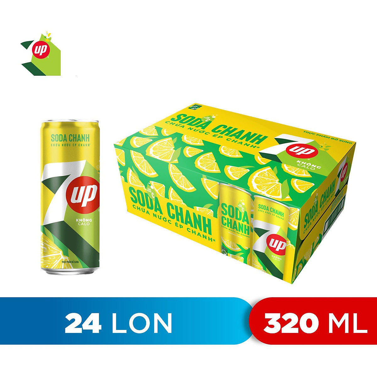 Thùng 24 Lon Nước Uống Có Gaz 7Up Soda Chanh (320ml/lon)