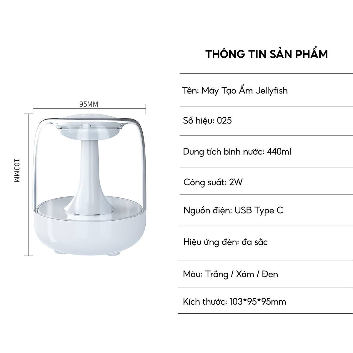 Máy phun sương tạo ẩm Half Horse Jellyfish JS025 nhỏ gọn trang nhã. Hàng chính hãng