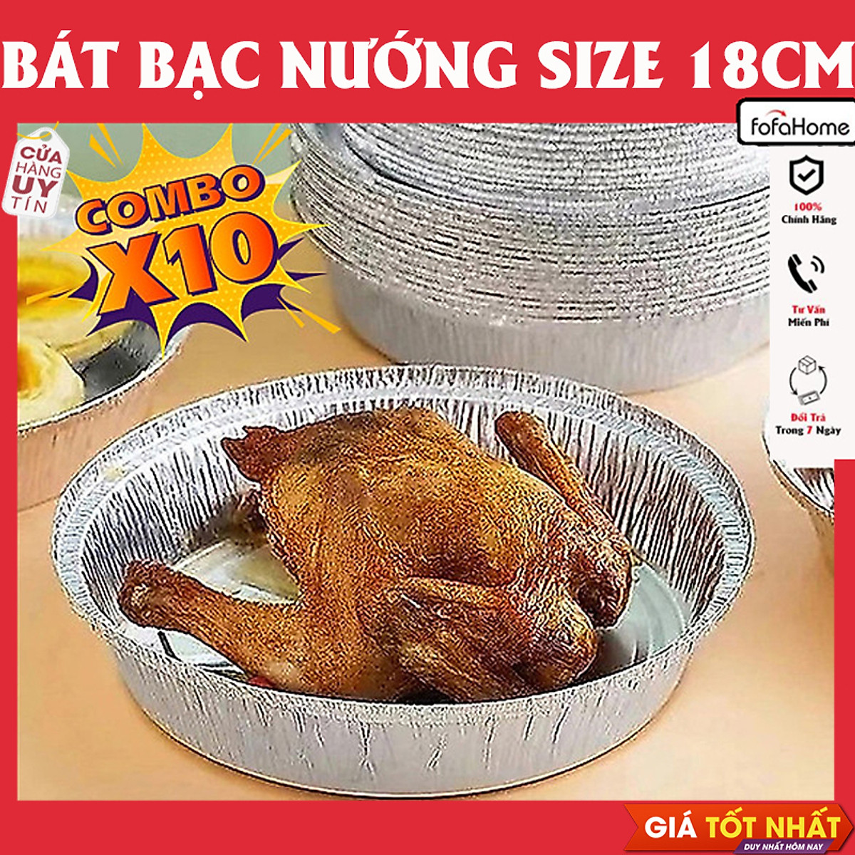 Set 50 Giấy Bạc Size 18 Đựng Thực Phẩm Dùng Cho Nồi Chiên Không Dầu. Khay Bát Bạc 18cm Tái Sử Dụng Được