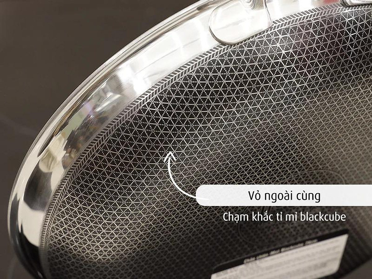 Chảo chiên inox iMat Hybrid Blackcube 26cm, Phủ chống dính Ceramic đen