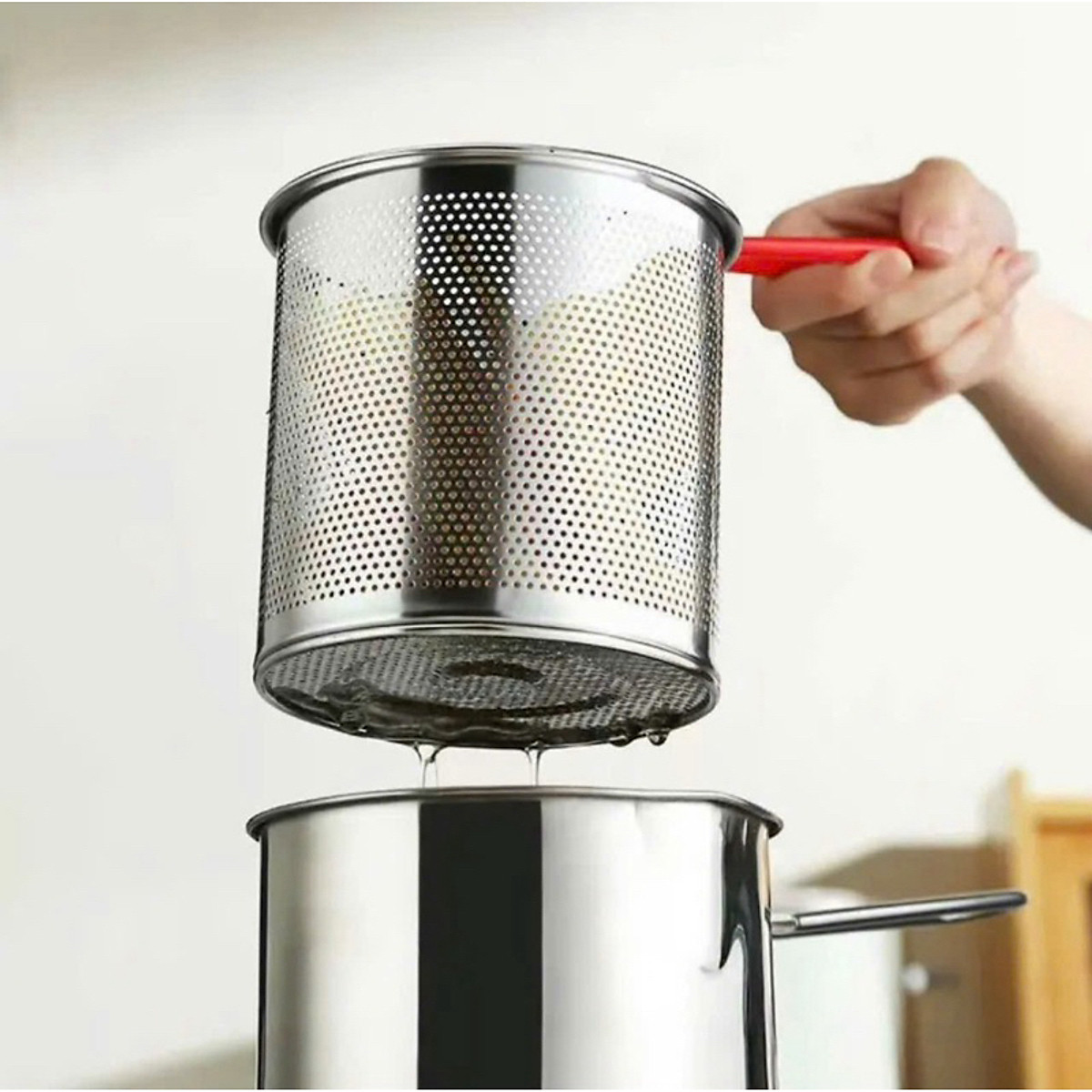 Nồi Chiên Nhúng Ngập Dầu Inox 304, Bộ Nồi Kèm Rổ Lọc Dầu 2 IN 1 Không Gỉ